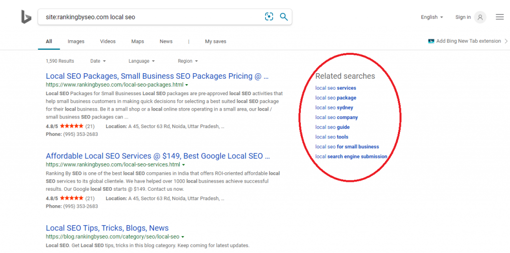 bing site specific search
