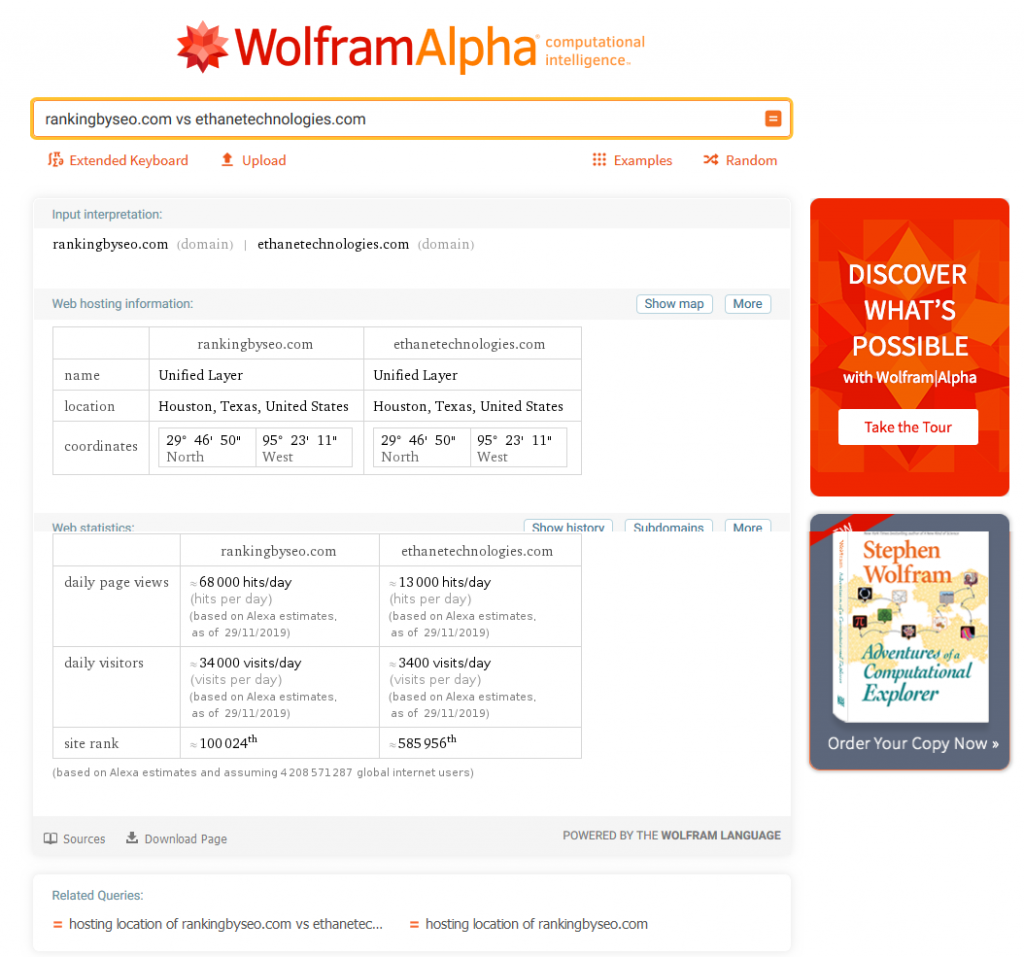wolframalpha comparison result
