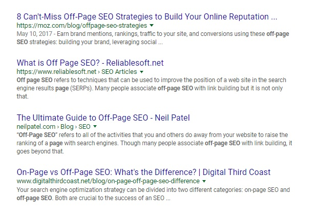 Results of keyword off-page
