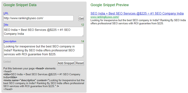 Google Snippet Preview