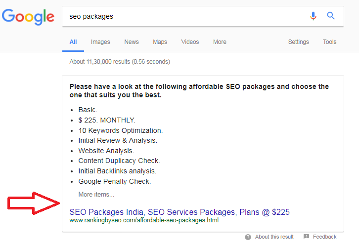 Google's Featured Snippet for SEO Packages