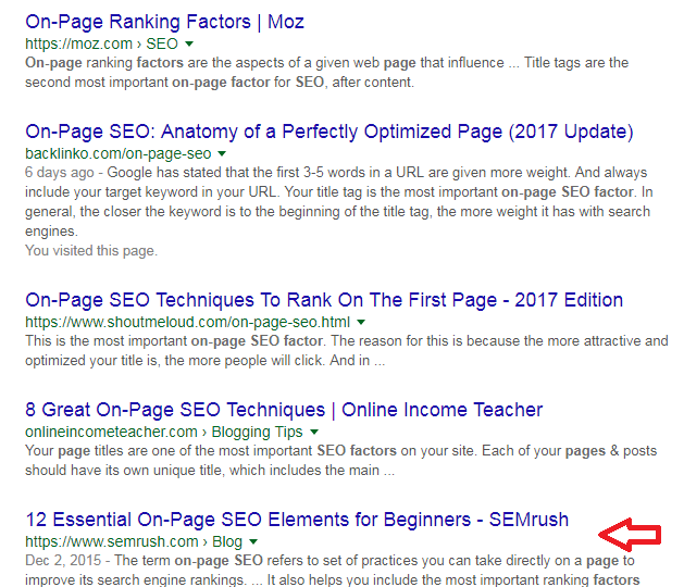 SEMrush blog ranking