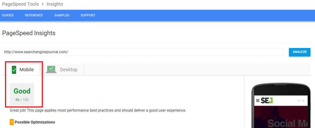 Google’s PageSpeed Insights