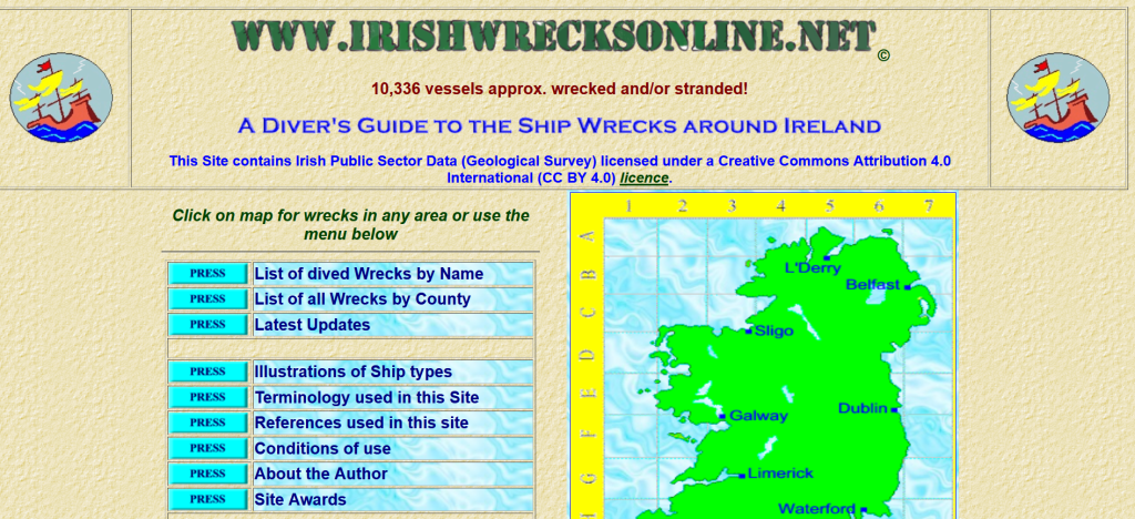 irishwrecksonline.net - bad website design example at #14 in our list