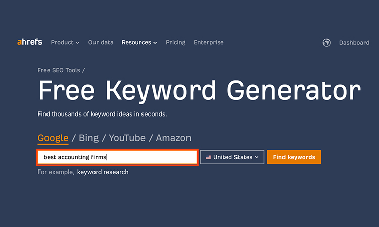 Ahrefs to keyword research accountants