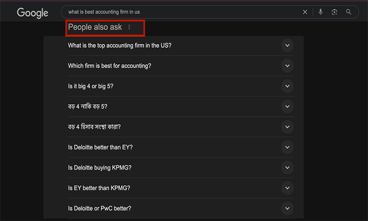 Google People Also Ask- seo for accountants