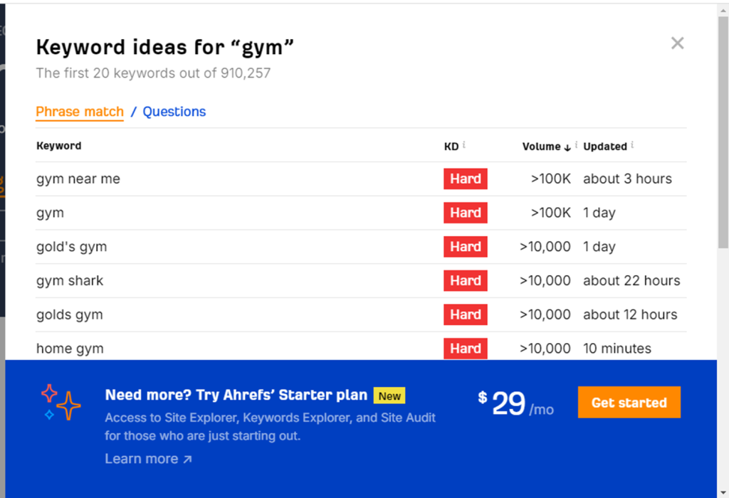 keyword ideas for gym
