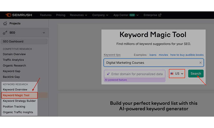Keyword Magic tool