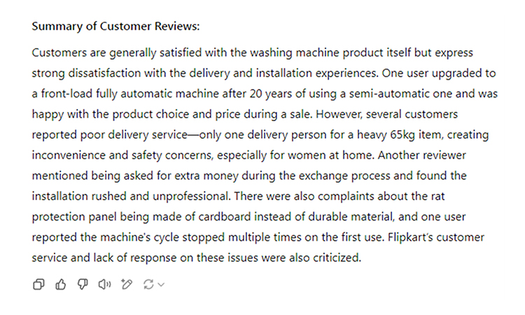 Summarize Following Customer Reviews