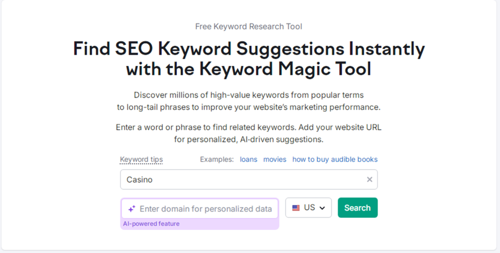 keyword research for casino