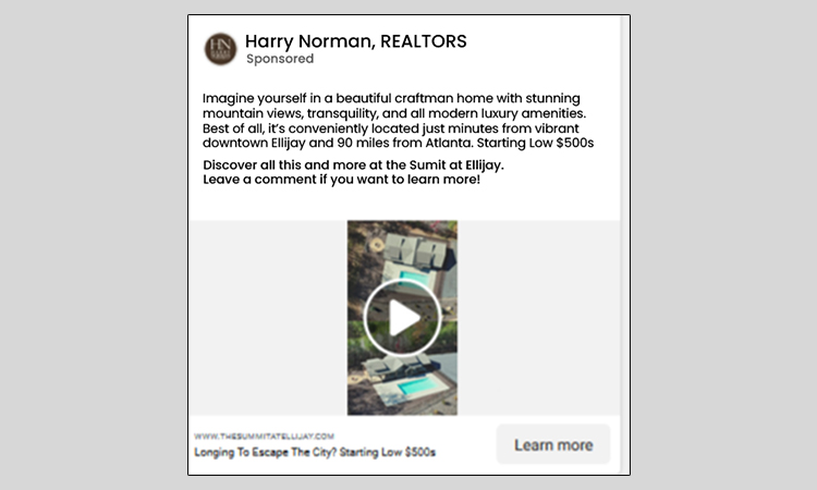 Harry Norman Realtors- real estate facebook ads