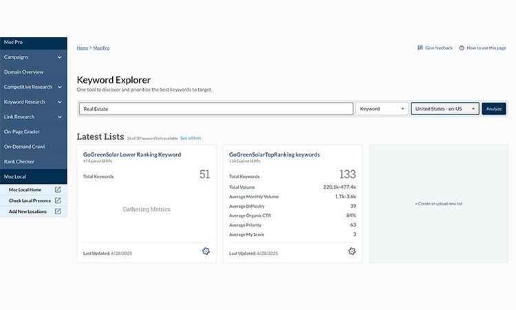 Moz Keyword Research For Real Estate Business
