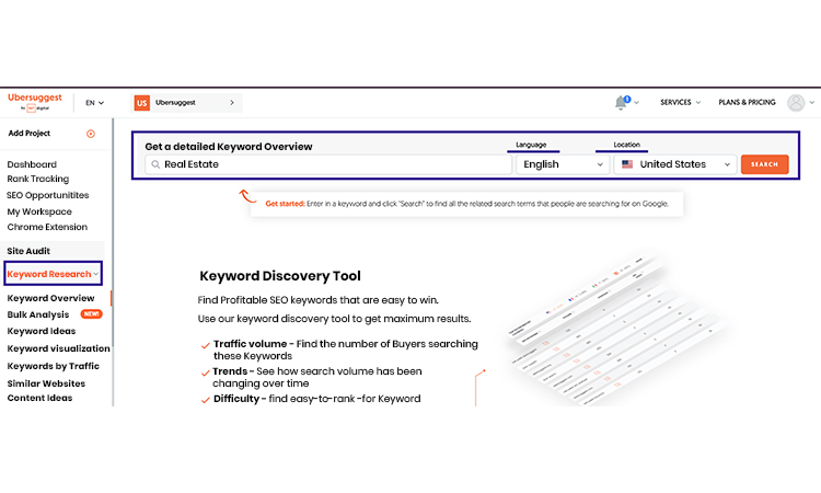 Ubersuggest For Real Estate Keywords Research
