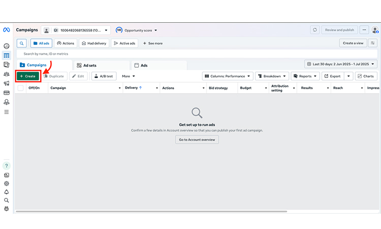 click on create- facebook ads for dentists