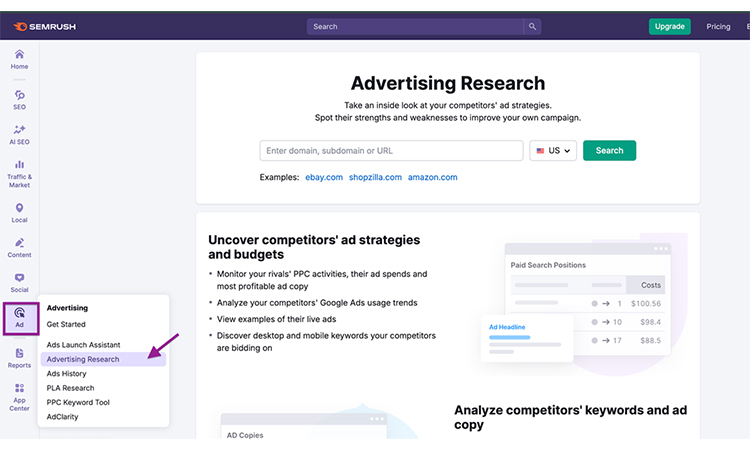 Semrush's Advertising research Tool