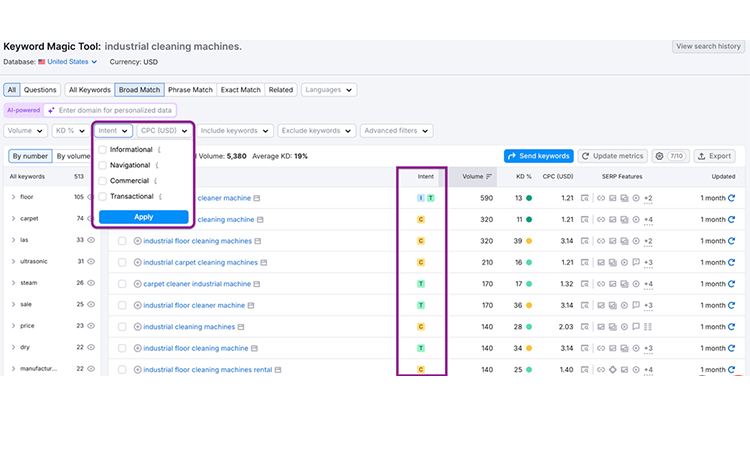 Filter by Search Intent