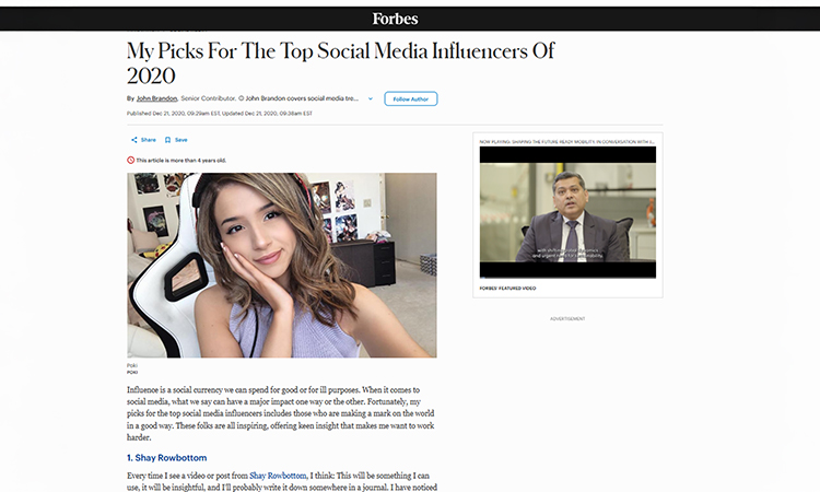 Forbes article featuring influencers