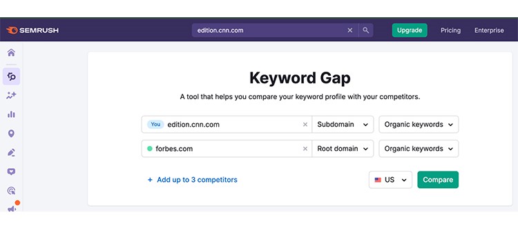 Keyword Gap and put your own domain