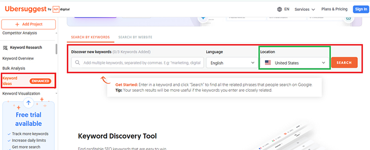 Research Keywords on Ubersuggest 