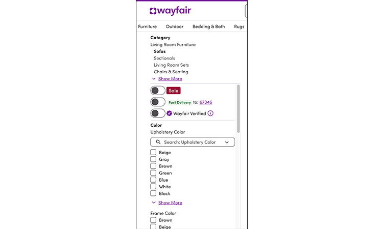 Category Page of Wayfair