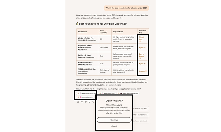 A comparison table for foundation