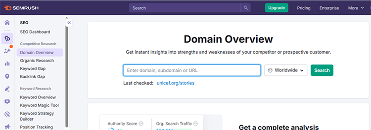 Go to Domain Overview