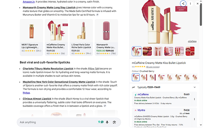 Google sge for best lipstick query