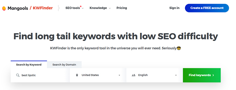 Mangools KWFinder tool