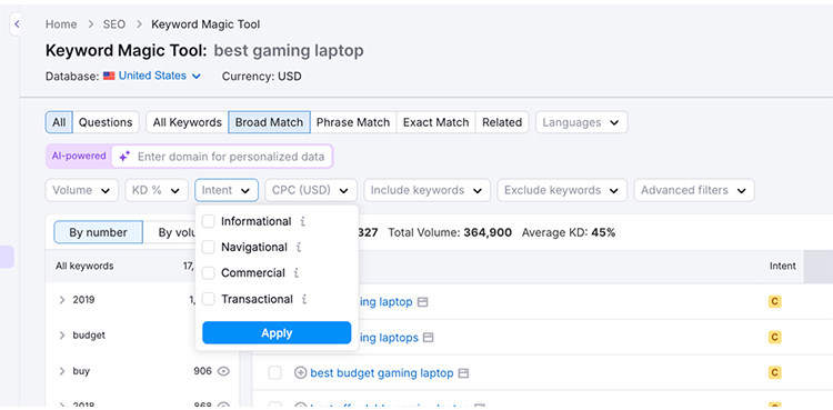 Analyze Search Intent