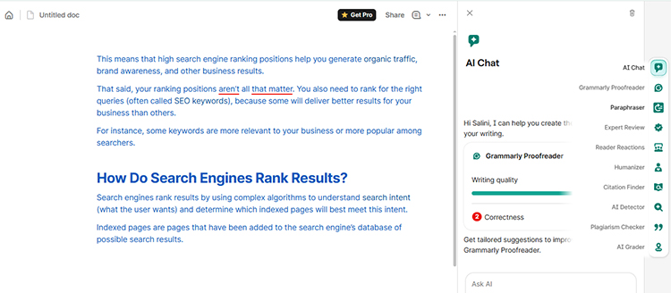grammarly error correction tool