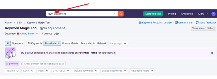 relevant keyword in semrush keyword research
