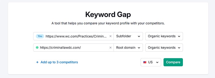 semrush keyword gap tool