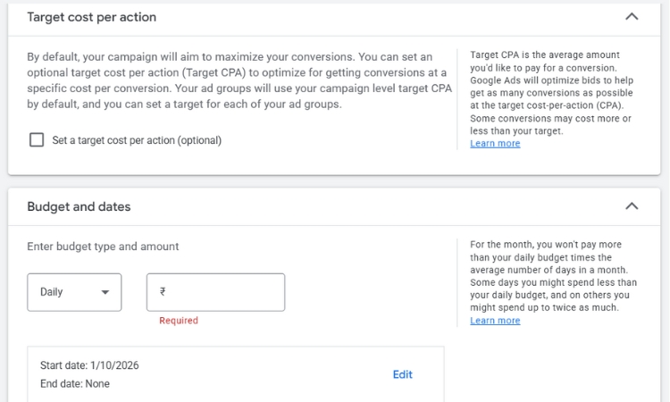 Define budget and bidding strategy