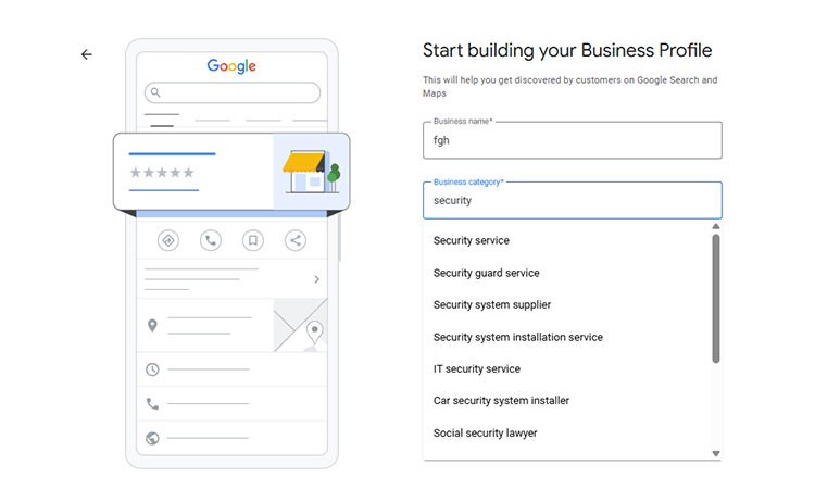 enter your business category